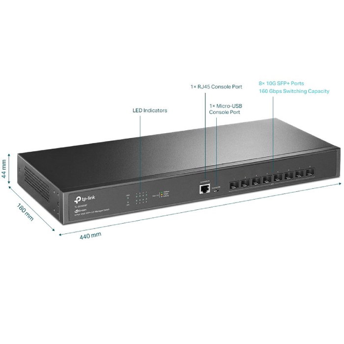 TP-Link Omada SX3008F Switch Gestionado L2/L3 con 8 Puertos SFP+ 10G